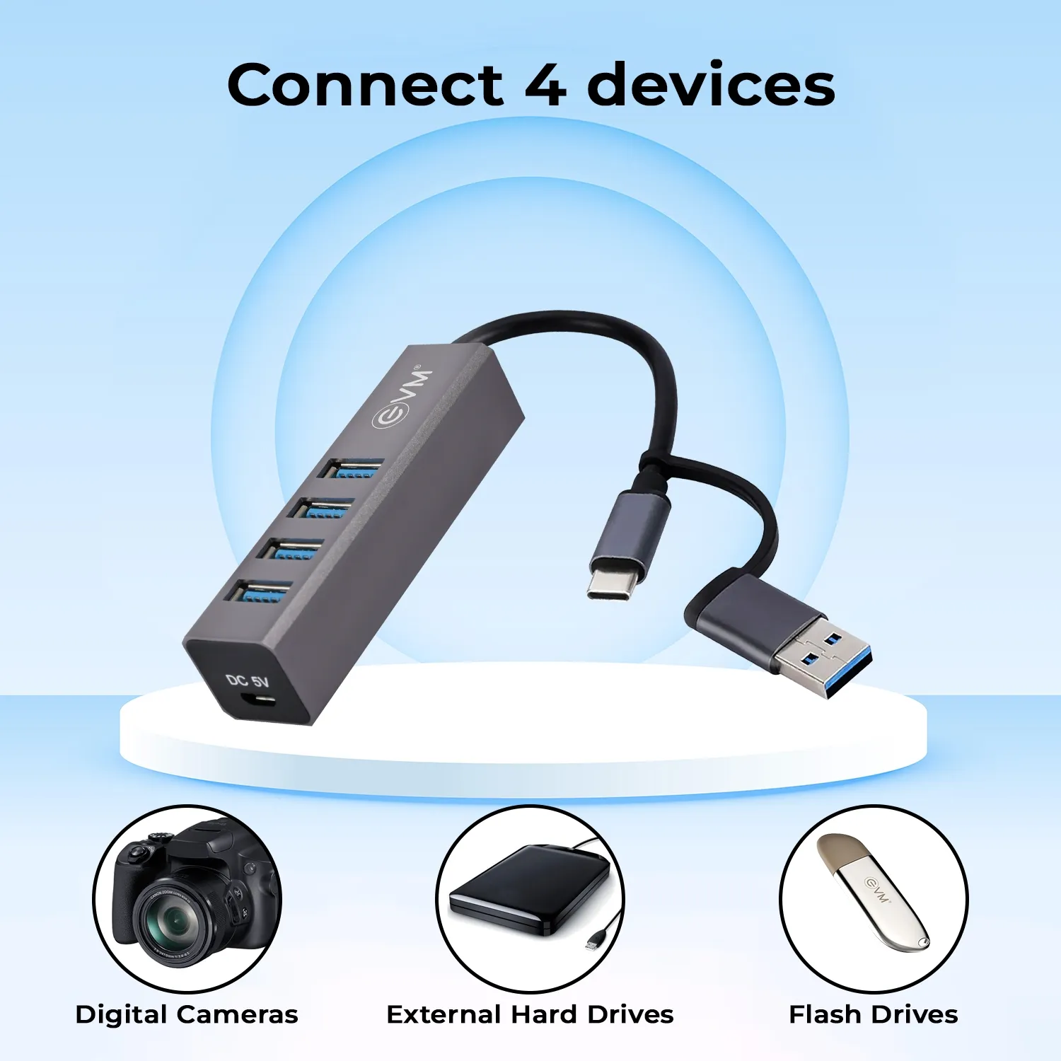 EVM Type-C + USB to USB 3.0 Hub 4 Port (CA3.0-HUB) (A1666) view 4